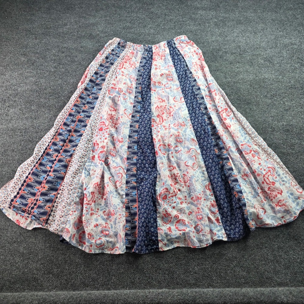 Choices Maxi Skirt Boho Patchwork Floral Geometric Cotton Lined M Blue Red Women